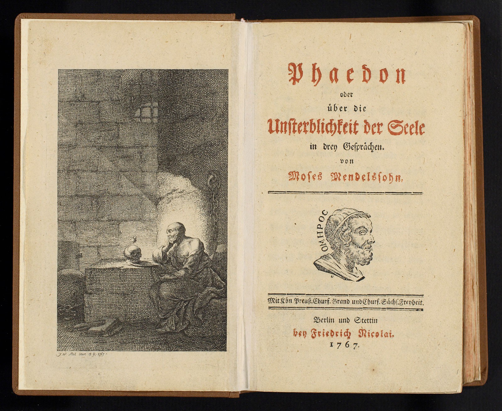 In his bestseller Phaedon, Moses revisits Plato’s Phaedo, which relates the condemned Socrates’s final discourse before his death, while adding his own moral and theological proof of the soul’s immortal nature. J.W. Meil, 1767 © bpk / Staatsbibliothek zu Berlin / Photo: Carola Seifert.